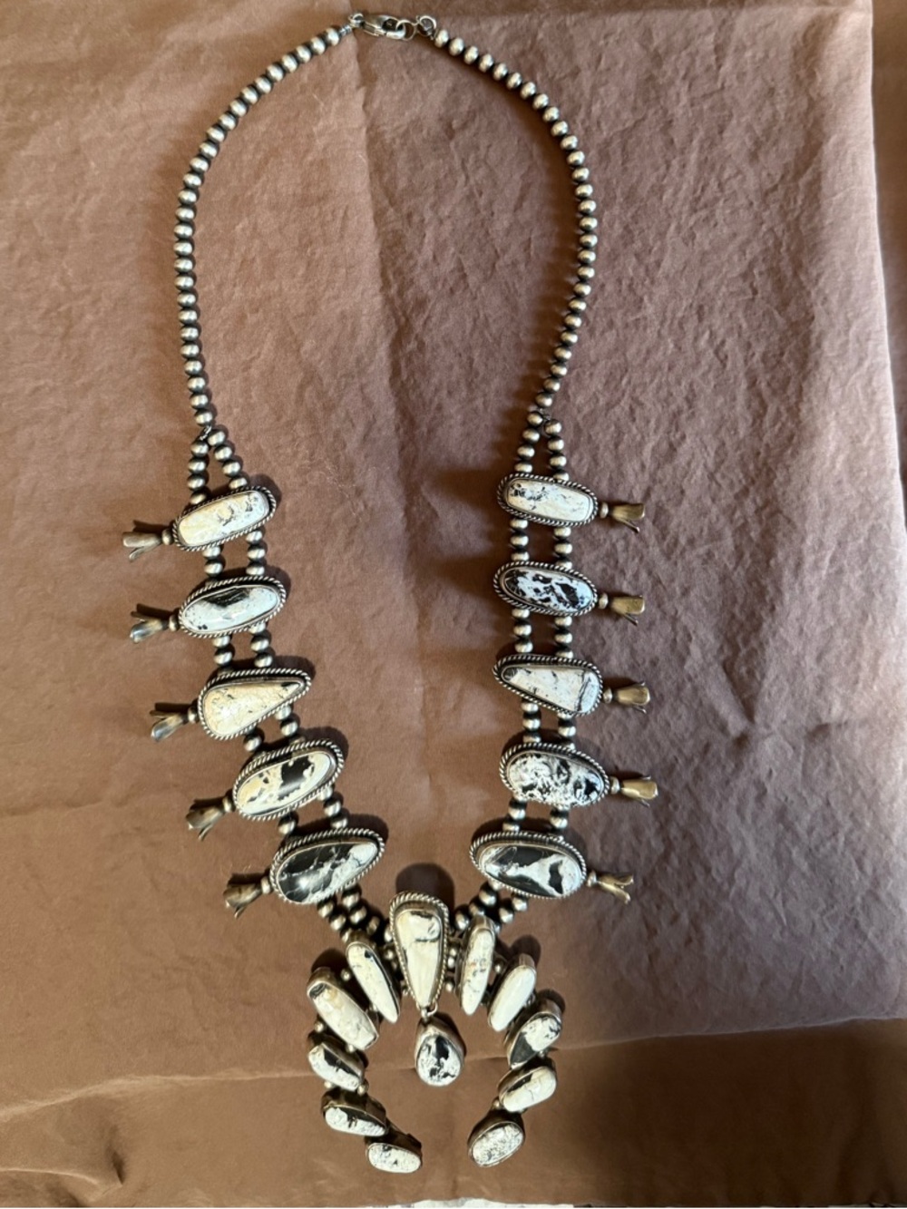 Ella Peters- White Buffalo Squash Blossom Sterling Silver Necklace